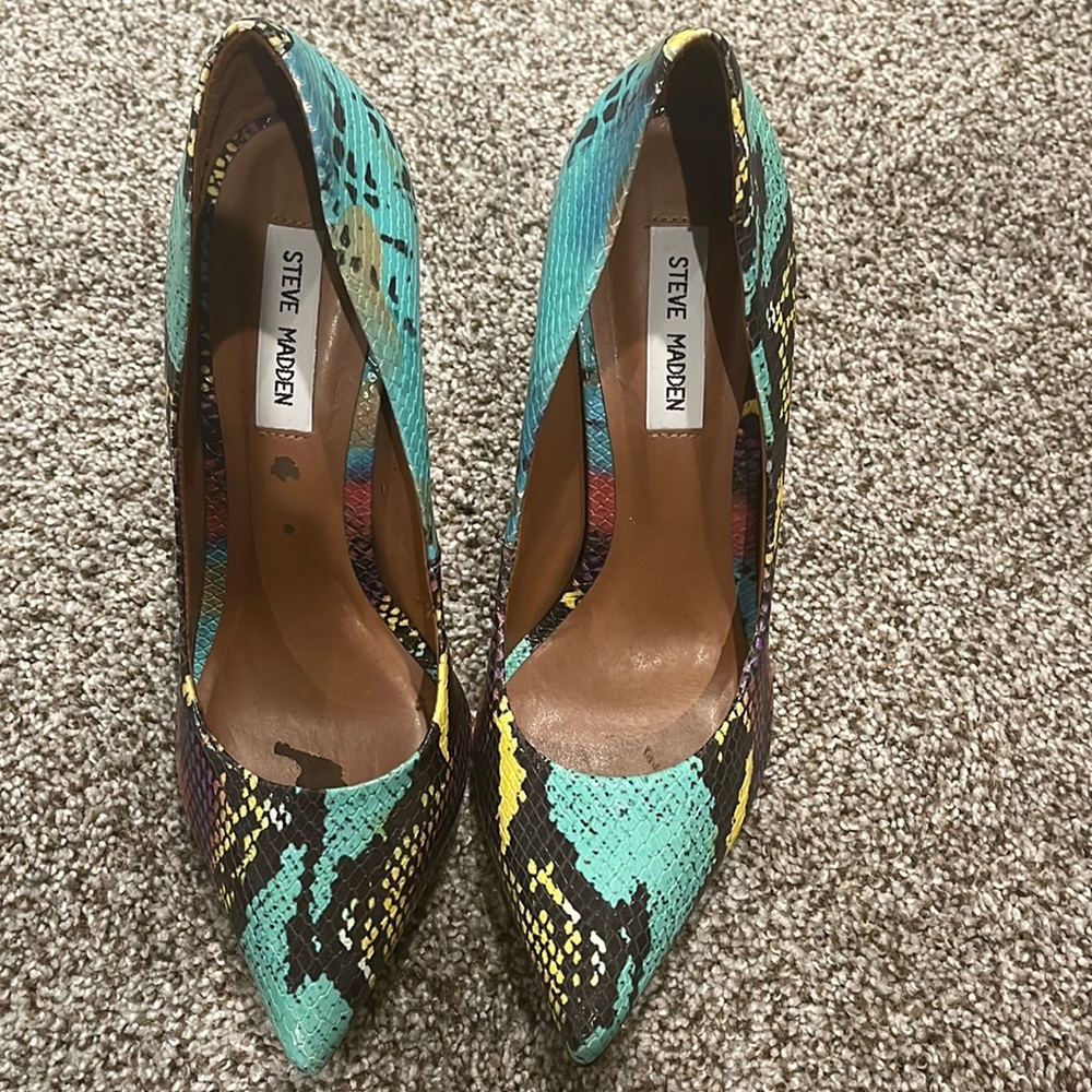 steve madden teal multicolor heels
